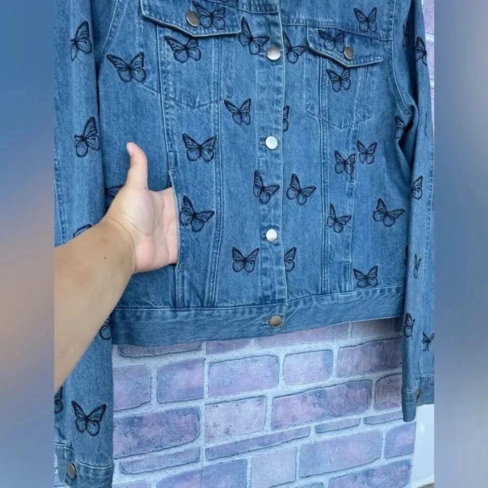 SAMANTHA SIPOS Good Vibes Denim Jacket large - Picture 12 of 13